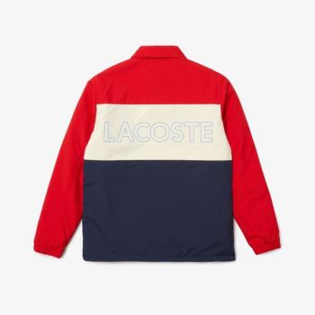 Lacoste Colorblock Water-Resistant Quilted Overshirt - Tílka Pánské Červené / Béžový / Tmavě Blankyt